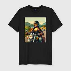 Мужская slim-футболка Mona Lisa on a motorcycle - ai art