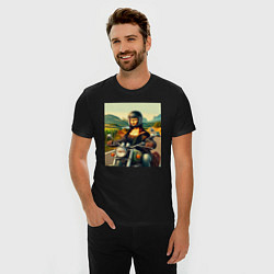 Футболка slim-fit Mona Lisa on a motorcycle - ai art, цвет: черный — фото 2