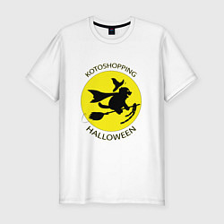 Мужская slim-футболка Котошопинг на хэллоуин
