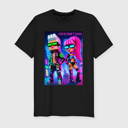 Мужская slim-футболка Barbie and Ken - Minecraft 2099 ai art collaborati / Черный – фото 1
