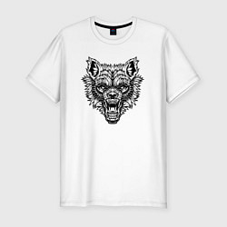 Футболка slim-fit Злой черно-белый волк, цвет: белый
