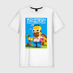 Футболка slim-fit Homer Simpson and Minecraft - collaboration ai art, цвет: белый