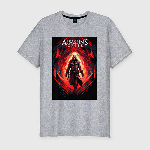 Мужская slim-футболка Assassins creed свозь пламя / Меланж – фото 1
