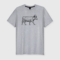 Мужская slim-футболка Корова новогодняя