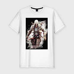 Мужская slim-футболка Assassins creed белый туман