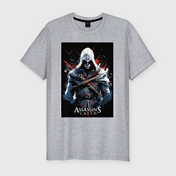 Футболка slim-fit Assassins creed огненный фон, цвет: меланж