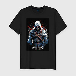 Футболка slim-fit Assassins creed огненный фон, цвет: черный