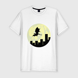 Мужская slim-футболка Дракон, летящий над городом