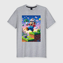 Мужская slim-футболка Марио и Майнкрафт - коллаба