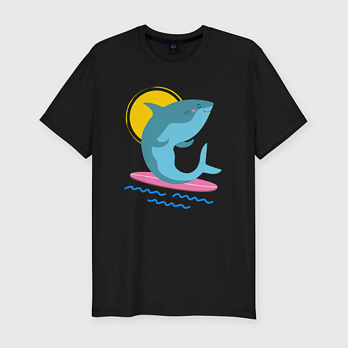 Мужская slim-футболка Акула серфит / Черный – фото 1