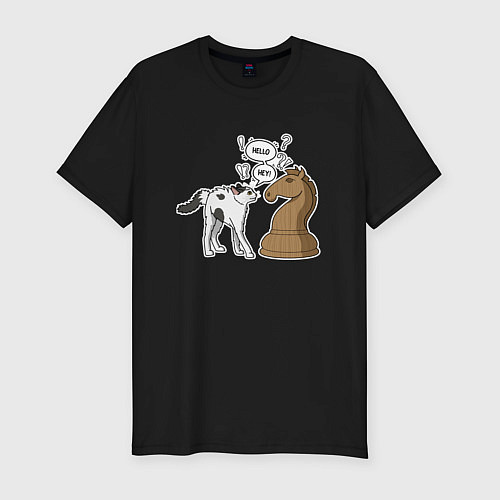 Мужская slim-футболка Кошка Хома и шахматный конь / Черный – фото 1