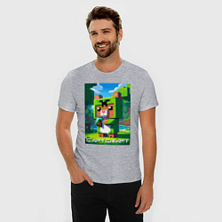 Футболка slim-fit Capybara and Minecraft collaboration - ai art, цвет: меланж — фото 2