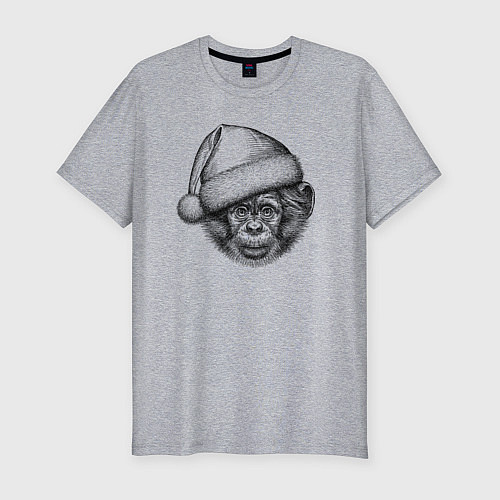 Мужская slim-футболка Новогодний шимпанзенок / Меланж – фото 1