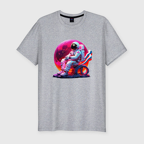 Мужская slim-футболка Cosmonaut на луне / Меланж – фото 1