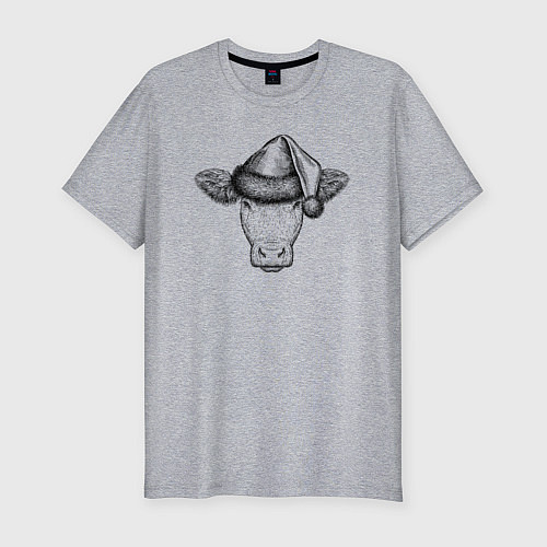 Мужская slim-футболка Буренка новогодняя / Меланж – фото 1
