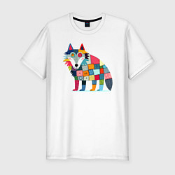 Мужская slim-футболка Funny wolf - patchwork ai art