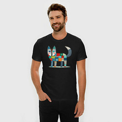 Футболка slim-fit Funny fox - patchwork ai art, цвет: черный — фото 2