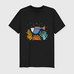 Мужская slim-футболка Рыбка в кораллах