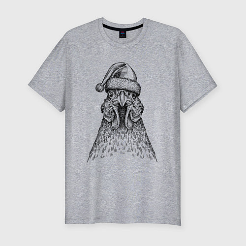 Мужская slim-футболка Петух в новогодней шапке / Меланж – фото 1