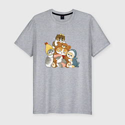 Мужская slim-футболка Милые котики в шапках мем