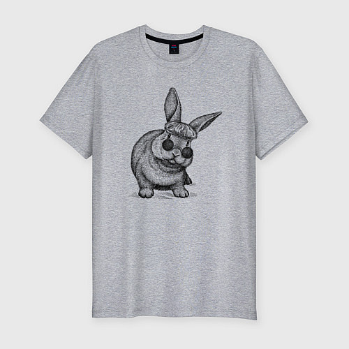 Мужская slim-футболка Зайчик в шапке и очках / Меланж – фото 1