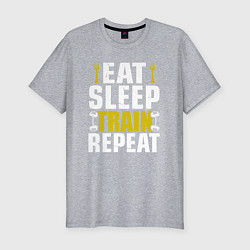 Футболка slim-fit Eat sleep train, цвет: меланж