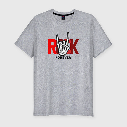 Мужская slim-футболка Rock forever skeleton hand / Меланж – фото 1