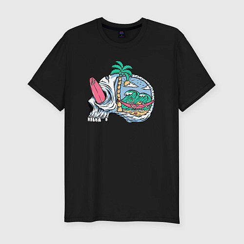 Мужская slim-футболка Dead summer skull / Черный – фото 1