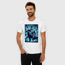 Футболка slim-fit Jotaro Kujo - neon glow ai art, цвет: белый — фото 2