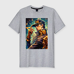 Футболка slim-fit Джотаро Куджо - fantasy ai art, цвет: меланж