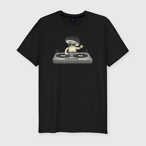 Мужская slim-футболка Диджей грибок / Черный – фото 1