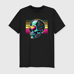 Футболка slim-fit Cyber skull - fantasy ai art, цвет: черный