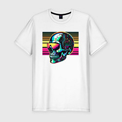 Футболка slim-fit Cyber skull - fantasy ai art, цвет: белый