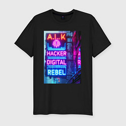 Мужская slim-футболка Ai hacker digital rebel - neon glow