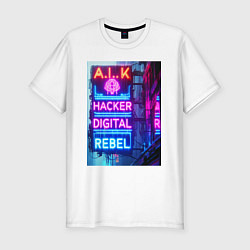 Мужская slim-футболка Ai hacker digital rebel - neon glow