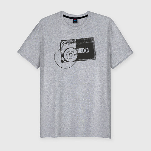 Мужская slim-футболка Аудио кассета / Меланж – фото 1
