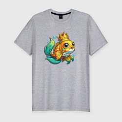 Футболка slim-fit Золотая рыбка в короне, цвет: меланж
