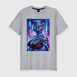 Футболка slim-fit Cyber panter - ai art fantasy, цвет: меланж