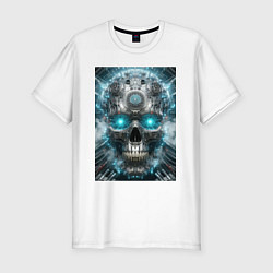 Футболка slim-fit Electrified cyber skull - ai art fantasy, цвет: белый