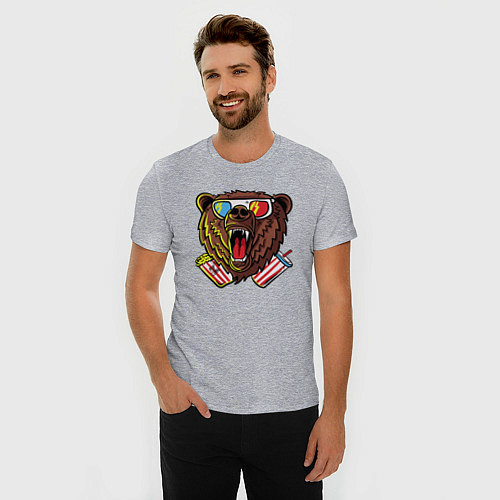 Мужская slim-футболка Медведь в кино / Меланж – фото 3