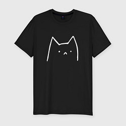 Футболка slim-fit Забавный котик грустит, цвет: черный