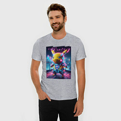 Футболка slim-fit Cyber Pikachu - neon glow ai art fantasy, цвет: меланж — фото 2