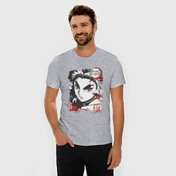Футболка slim-fit Клинок рассекающий демонов Ренгоку demon slayer, цвет: меланж — фото 2