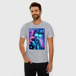 Футболка slim-fit Minecraft and Cyberpunk collaboration - ai art neo, цвет: меланж — фото 2