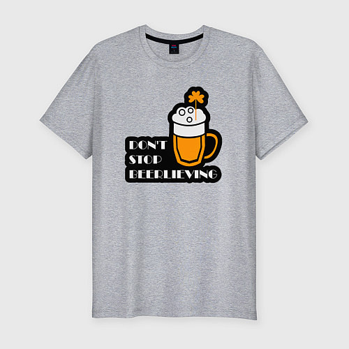 Мужская slim-футболка Dont stop beerlieving / Меланж – фото 1