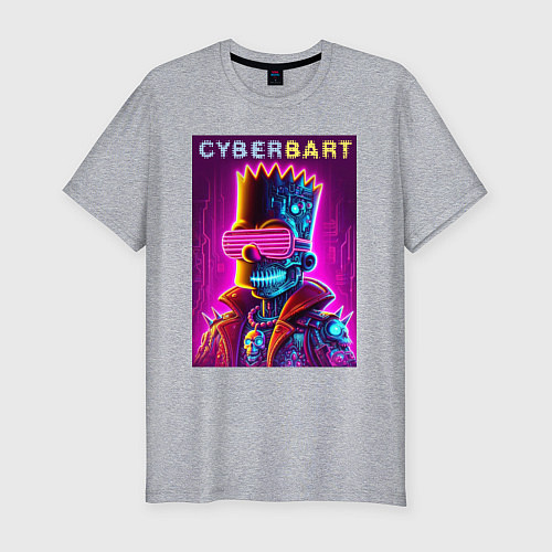 Мужская slim-футболка Cyber Bart - neon glow ai art fantasy / Меланж – фото 1