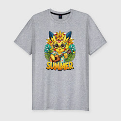 Мужская slim-футболка Пикачу с гитарой жаркое лето
