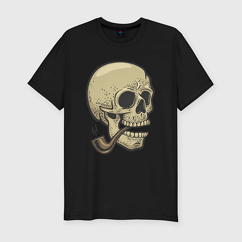 Мужская slim-футболка Череп с трубкой / Черный – фото 1