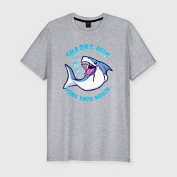 Мужская slim-футболка Акулы обнимаются ртом