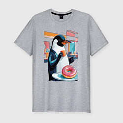 Мужская slim-футболка Пончик для пингвина